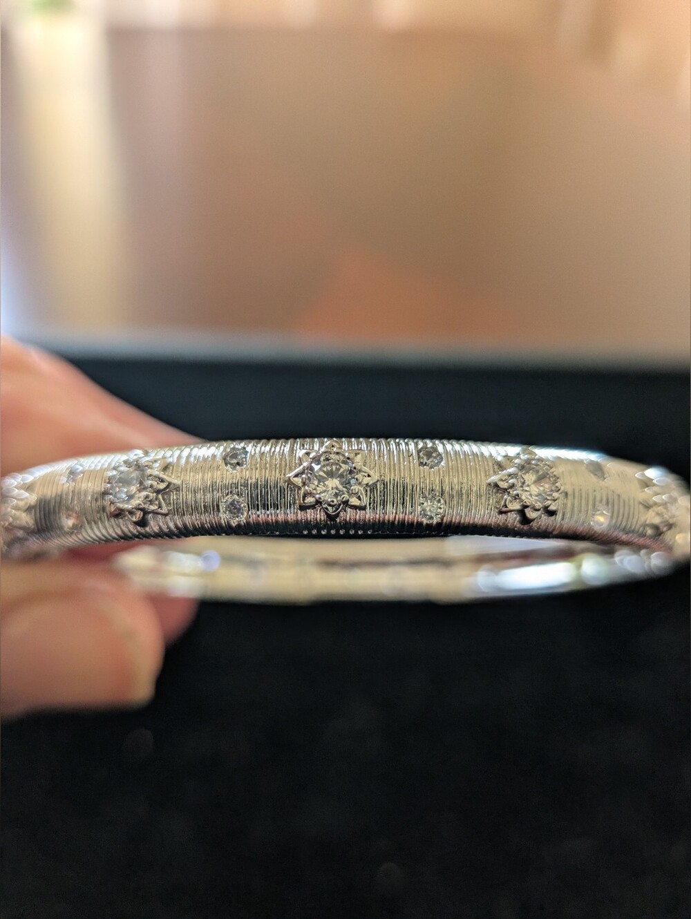 Silver Floral Etched Bangle Bracelet - Elegant Women’s Jewelry